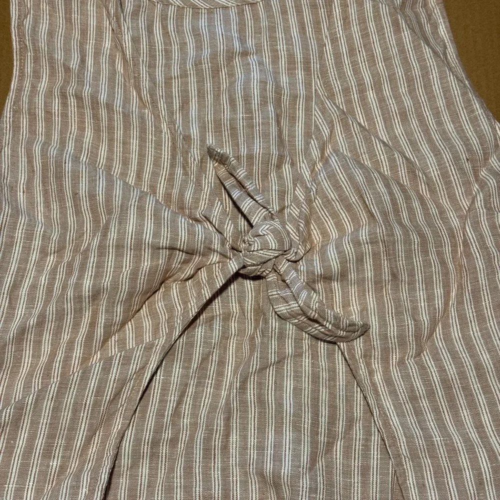 Madewell Beige & White Striped 100% Linen Open Tie Back Tank Top Size 14 - Picture 7 of 9